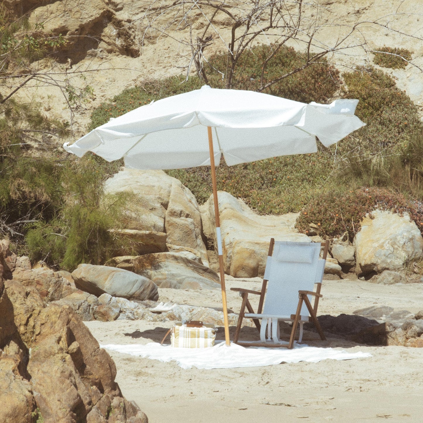 Business & Pleasure Co. Amalfi Umbrella - 7.2' Boho Beach Umbrella - Large & Sturdy Yet Lightweight - UPF 50+ UV-Resistant Canvas, Antique White