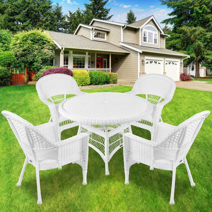 Jeco 5 Piece Wicker Outdoor Dining Set, White