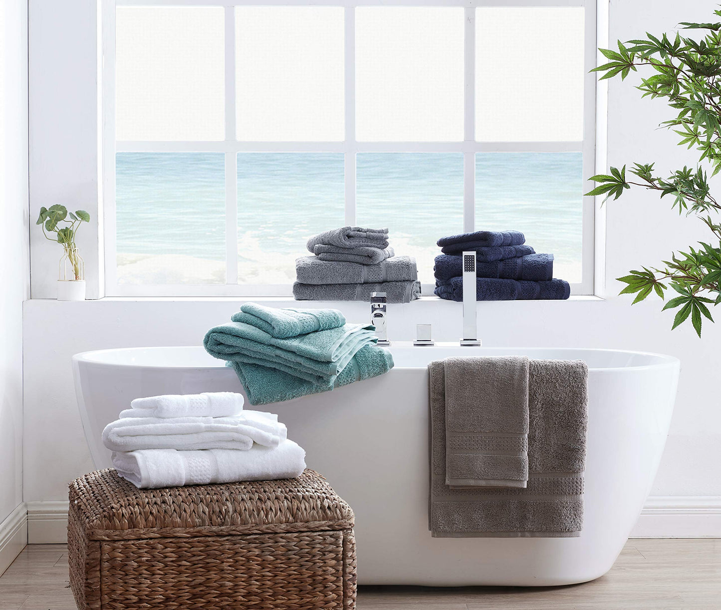 Nautica - Bath Towels, 100% Soft & Absorbent Cotton Towels, Fade Resistant and Zero Twist Construction, Medium Weight Bathroom Towels (Oceane Turquoise, 6 Piece)