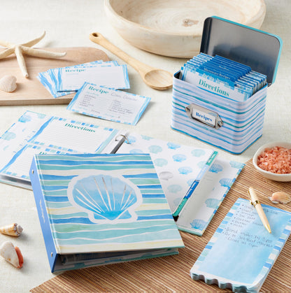 C.R. Gibson Coastal Kitchen Recipe Pocket Page Binder - Recipe Binder with Pocket Pages for Organizing Recipes