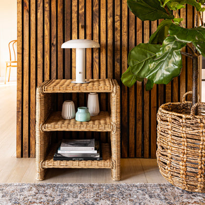 JONATHAN Y NST1000A Praerie 22" Coastal Bohemian Rattan/Wood 3 Tier End Table for Home, Living Room, Bedroom, Guest Room, Entryway, Natural