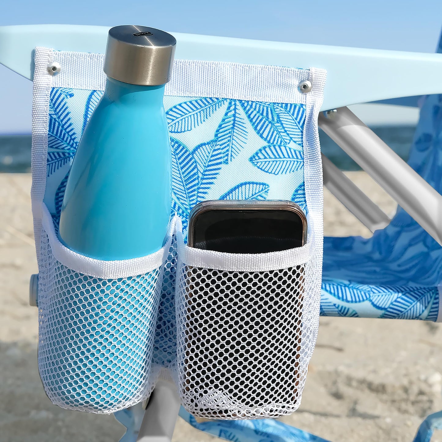 Nautica Beach Chair, Five Position Backpack Chair, Portable & Adjustable with Padded Pillow and Cup Holders and Attached Insulated Cooler Bag