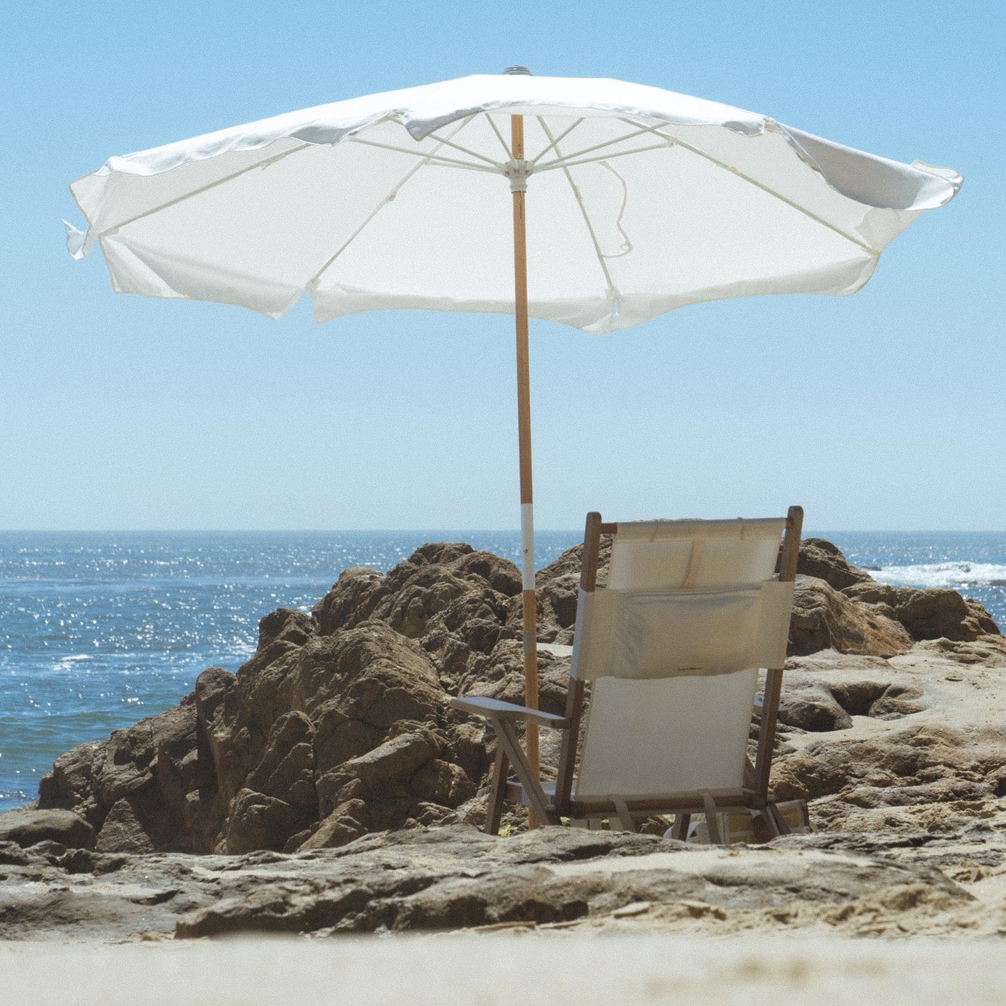 Business & Pleasure Co. Amalfi Umbrella - 7.2' Boho Beach Umbrella - Large & Sturdy Yet Lightweight - UPF 50+ UV-Resistant Canvas, Antique White