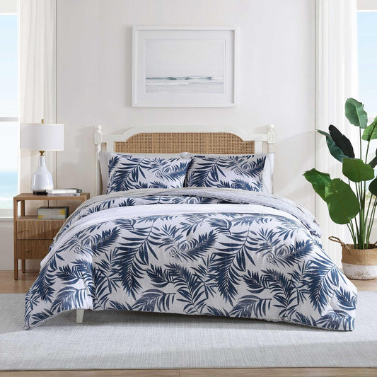 Nautica - King Comforter Set, Reversible Cotton Bedding with Matching Shams, Medium-Weight, Oeko-Tex Certified (Marina Leaf White/Navy)