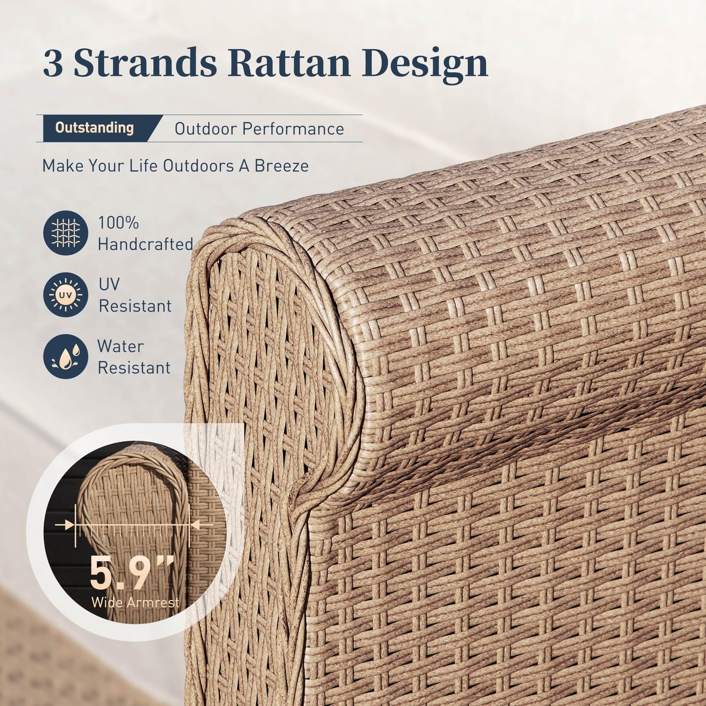 Patio Furniture Set 6 Piece, Wicker Rattan Sectional Sofa Couch with 5.5" Thick Waterproof Cushion and Coffee Table, L Shape All Weather Outdoor Conversation Set for Lawn Backyard Deck, Beige