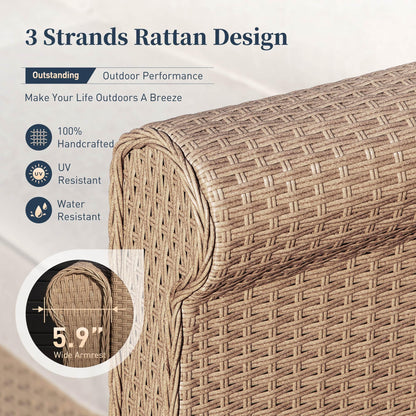 Patio Furniture Set 6 Piece, Wicker Rattan Sectional Sofa Couch with 5.5" Thick Waterproof Cushion and Coffee Table, L Shape All Weather Outdoor Conversation Set for Lawn Backyard Deck, Beige