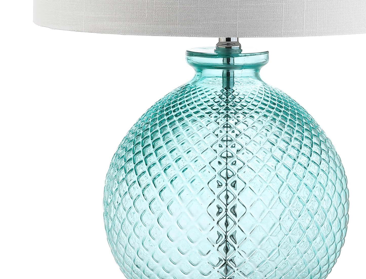 JONATHAN Y JYL2003A 26" Contemporary Glass Table Lamp, Aqua Blue Crystal Bedside Lamp for Living Room, Bedroom Nightstand, Coastal End Table Desk Lamp with White Linen Drum Shade, LED Bulb Included