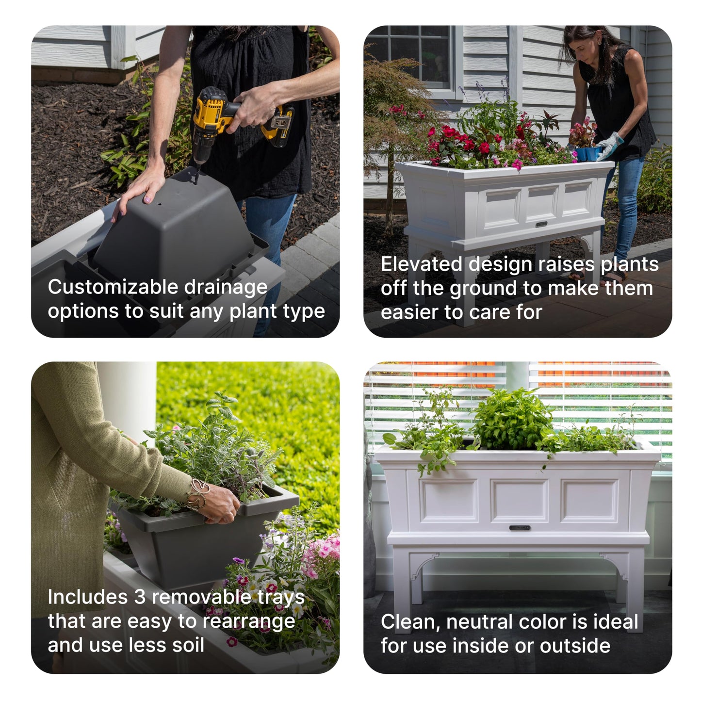Step2 Atherton Raised Planter Box, Large Planters for Outdoor Plants, Gardening and Flower Pot for Patio or Porch, Easy Drainage, Durable Plastic, White