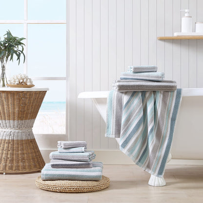 Tommy Bahama - Bath Towels, 100% Soft & Absorbent Yarn-Dyed Cotton with Twill Texture, Low Linting & Fade Resistant, Medium Weight Bathroom Towels (Ocean Bay Tranquil Blue, 3 Piece)