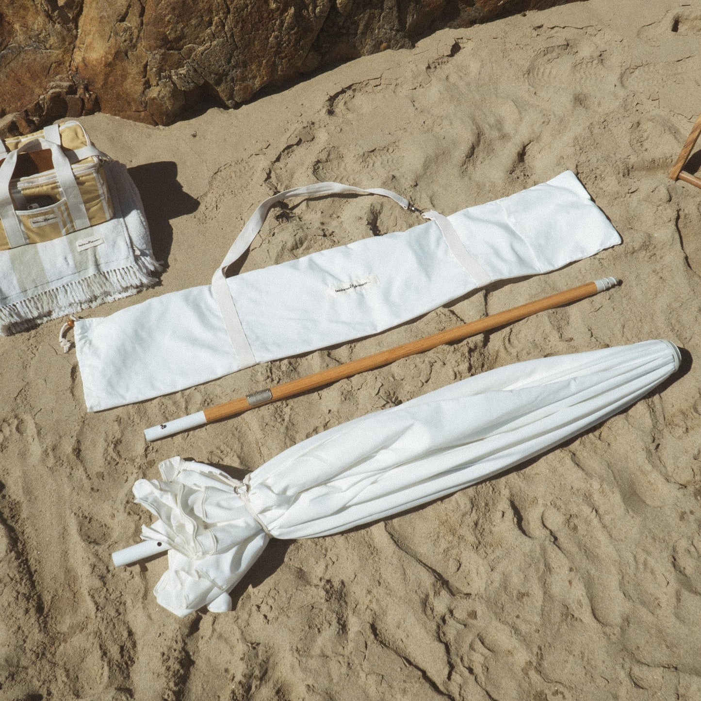 Business & Pleasure Co. Amalfi Umbrella - 7.2' Boho Beach Umbrella - Large & Sturdy Yet Lightweight - UPF 50+ UV-Resistant Canvas, Antique White