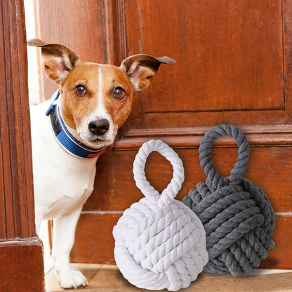 Nautical Knot Door Stopper, Set of 2, Grey and White, Natural Jute Rope, Hand Tied, Loop Handle, 6 D x 9 H inches, Weighted, 5.5 Pounds Together