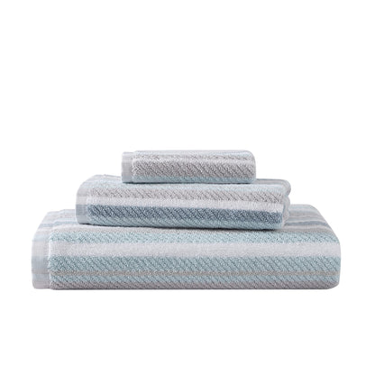Tommy Bahama - Bath Towels, 100% Soft & Absorbent Yarn-Dyed Cotton with Twill Texture, Low Linting & Fade Resistant, Medium Weight Bathroom Towels (Ocean Bay Tranquil Blue, 3 Piece)