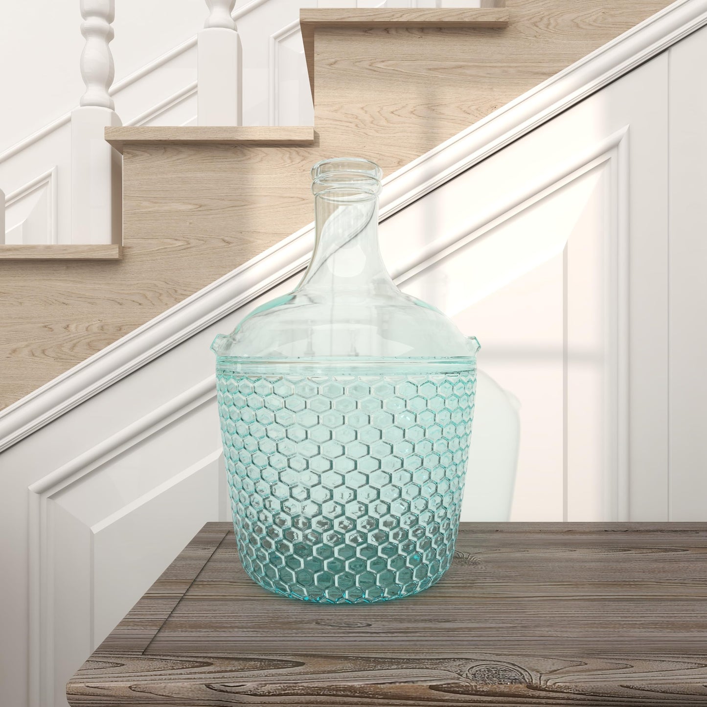 Deco 79 Recycled Glass Decorative Vase Spanish Bottle Centerpiece Vase with Bubble Texture, Flower Vase for Home Decoration 10" x 10" x 17", Blue