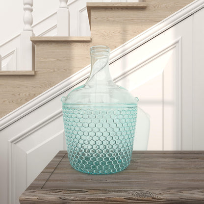 Deco 79 Recycled Glass Decorative Vase Spanish Bottle Centerpiece Vase with Bubble Texture, Flower Vase for Home Decoration 10" x 10" x 17", Blue