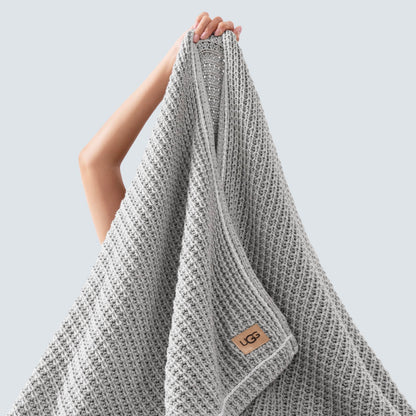 UGG Luna Knit Blanket Throw Cotton Chunky Soft Throw for Couch or Bed Cozy Warm Waffle Giftable Lightweight Blanket for Living Room Bedroom or Dorm Machine Washable, 50-inch x 70-inch, Stone Grey