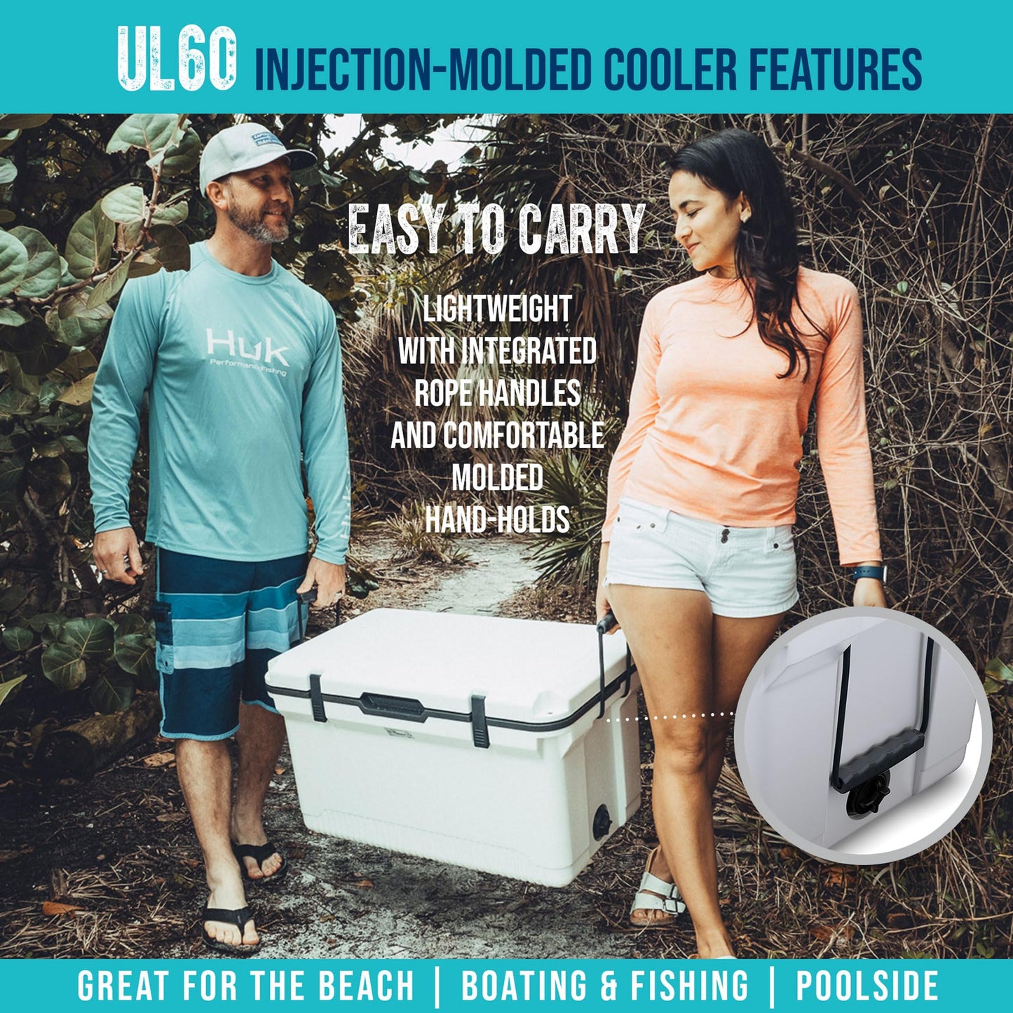 ENGEL 60 QT Ultra-Light Injection Molded Cooler - Ice Chest Keeps Ice up to 7 Days - Large Cooler Includes Wire Basket, Divider and Built-in Bottle Opener - Seafoam with Dark Grey Interior (Seafoam)