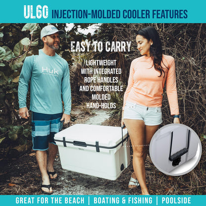 ENGEL 60 QT Ultra-Light Injection Molded Cooler - Ice Chest Keeps Ice up to 7 Days - Large Cooler Includes Wire Basket, Divider and Built-in Bottle Opener - Seafoam with Dark Grey Interior (Seafoam)