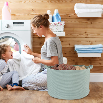 XUANGUO Large Cotton Rope Basket – 22"x14" Woven Storage Basket for Blankets, Toys, Laundry, and Nursery – Round Baskets for Living Room, Kids, and Pets Light Green