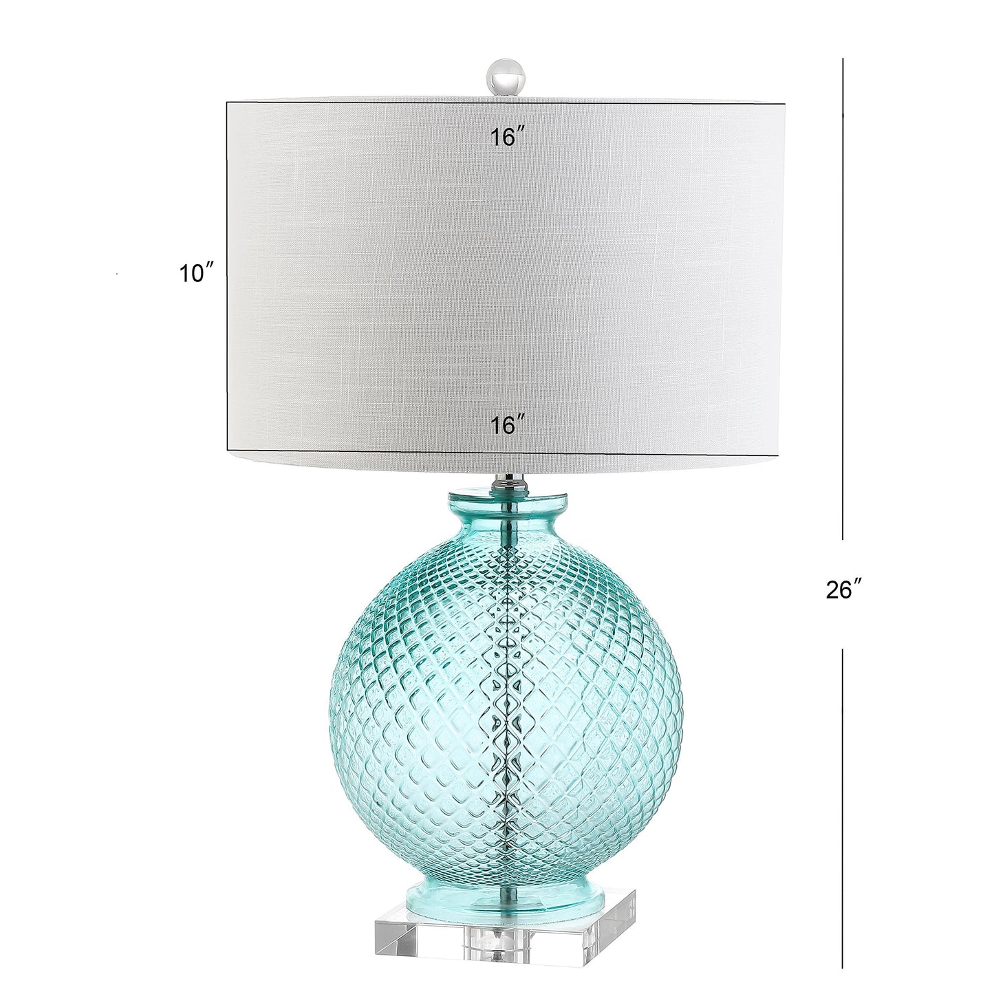 JONATHAN Y JYL2003A 26" Contemporary Glass Table Lamp, Aqua Blue Crystal Bedside Lamp for Living Room, Bedroom Nightstand, Coastal End Table Desk Lamp with White Linen Drum Shade, LED Bulb Included