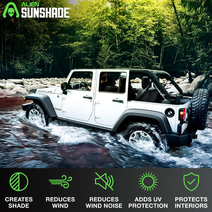 Alien Sunshade Jeep Wrangler JKU Black (2007-2018) Front & Rear Mesh Sun Shade for JK Unlimited, Blocks UV, Wind, Noise, Jeep Gifts, Bikini Jkini Top Cover for Sport, Sport S, Sahara, Rubicon