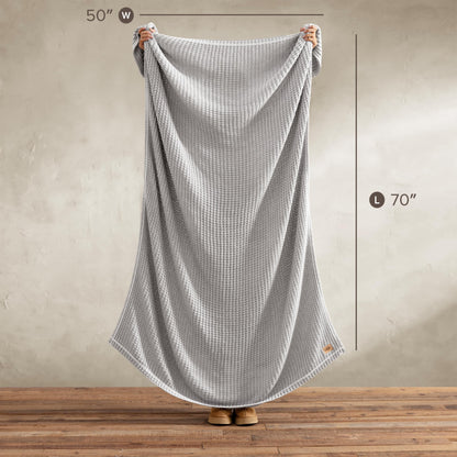 UGG Luna Knit Blanket Throw Cotton Chunky Soft Throw for Couch or Bed Cozy Warm Waffle Giftable Lightweight Blanket for Living Room Bedroom or Dorm Machine Washable, 50-inch x 70-inch, Stone Grey