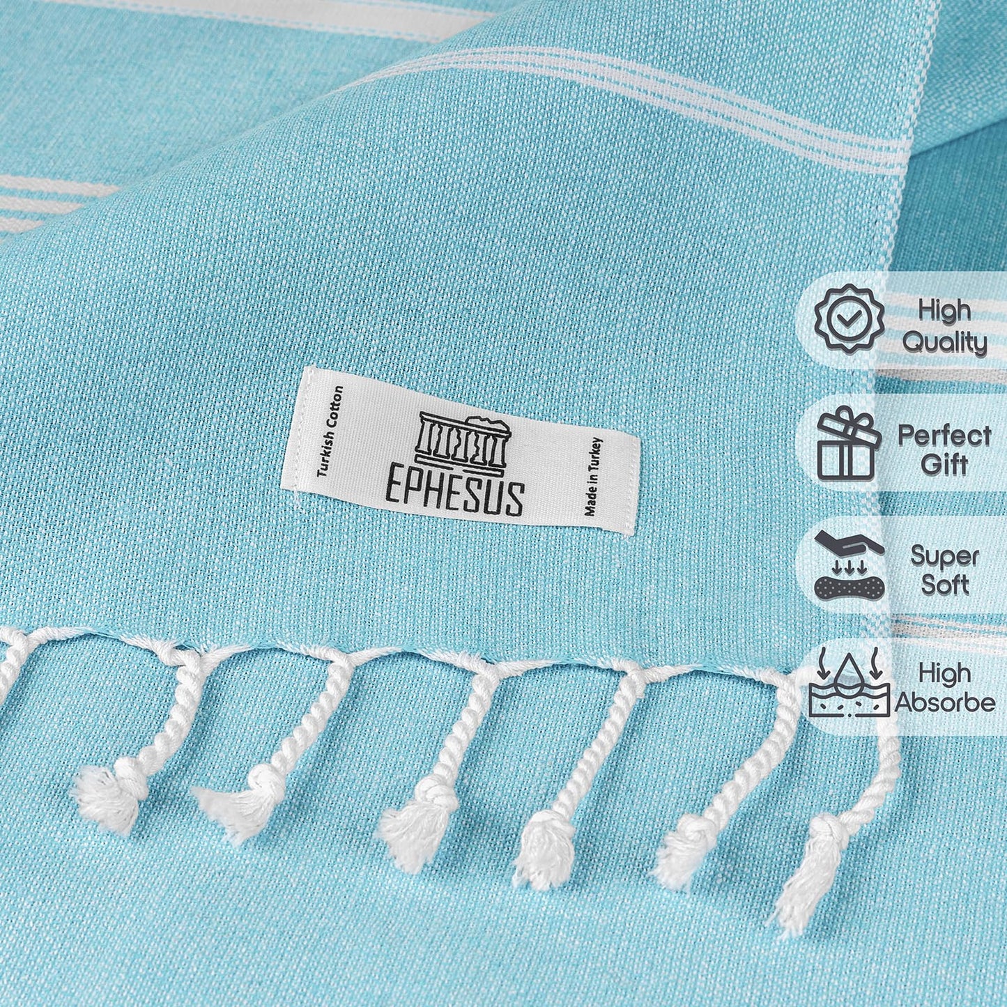 EPHESUS TOWELS Turkish Beach Towel - 38x70 inch Oversized - Sultan Design - Turkish Towel for Beach, Bath, Pool, Gym, Yoga - Prewashed, Lightweight, Quick Dry (Aqua Turquoise)