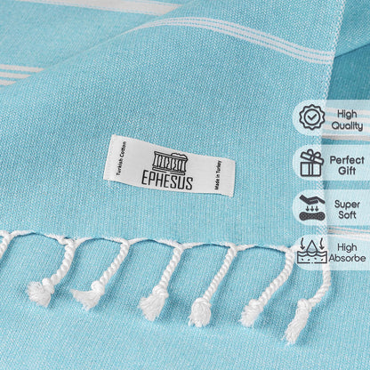 EPHESUS TOWELS Turkish Beach Towel - 38x70 inch Oversized - Sultan Design - Turkish Towel for Beach, Bath, Pool, Gym, Yoga - Prewashed, Lightweight, Quick Dry (Aqua Turquoise)