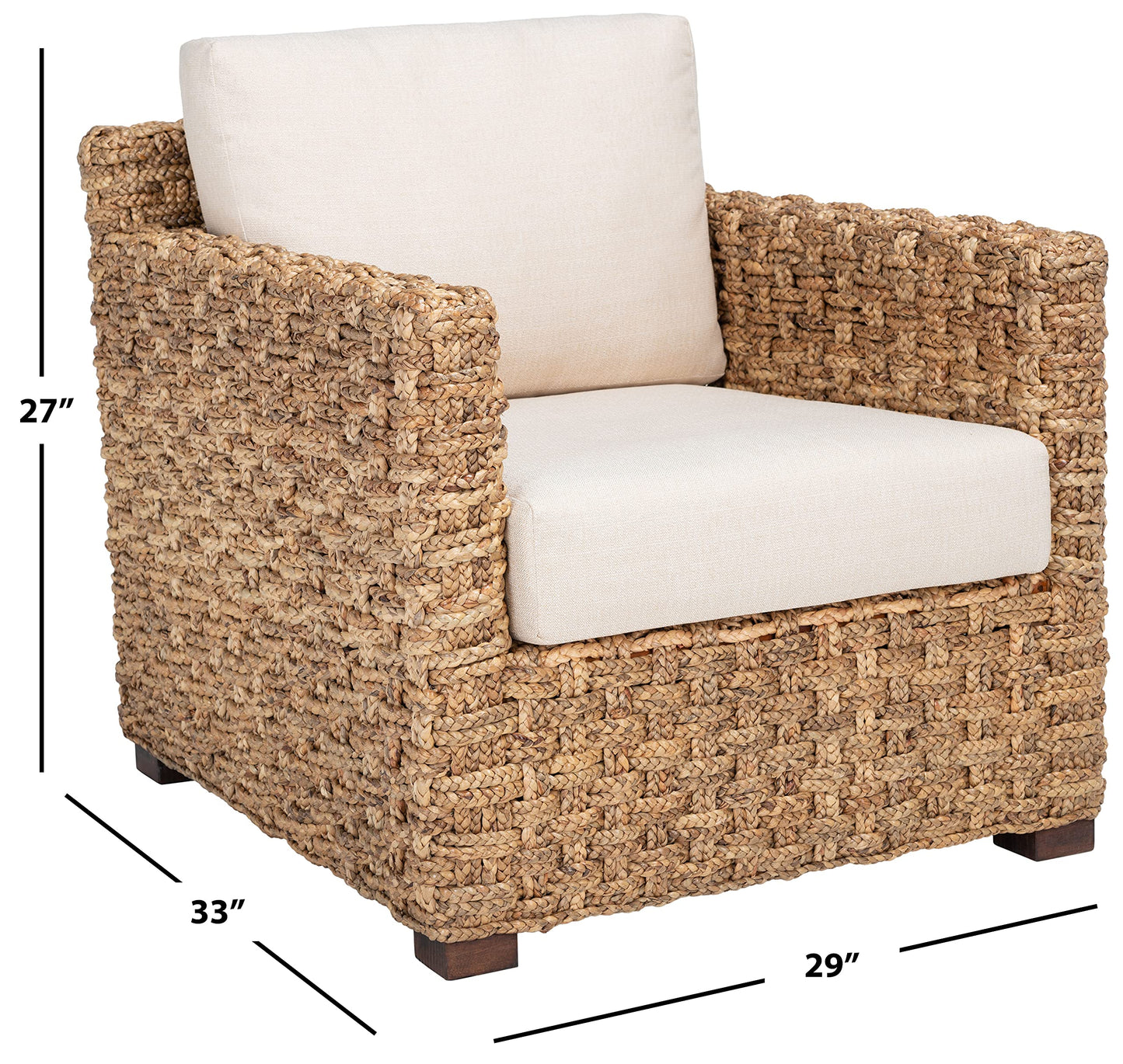 SAFAVIEH Couture Home Collection Gregory Natural/Beige Cushion Water Hyacinth Accent Chair (Fully Assembled)