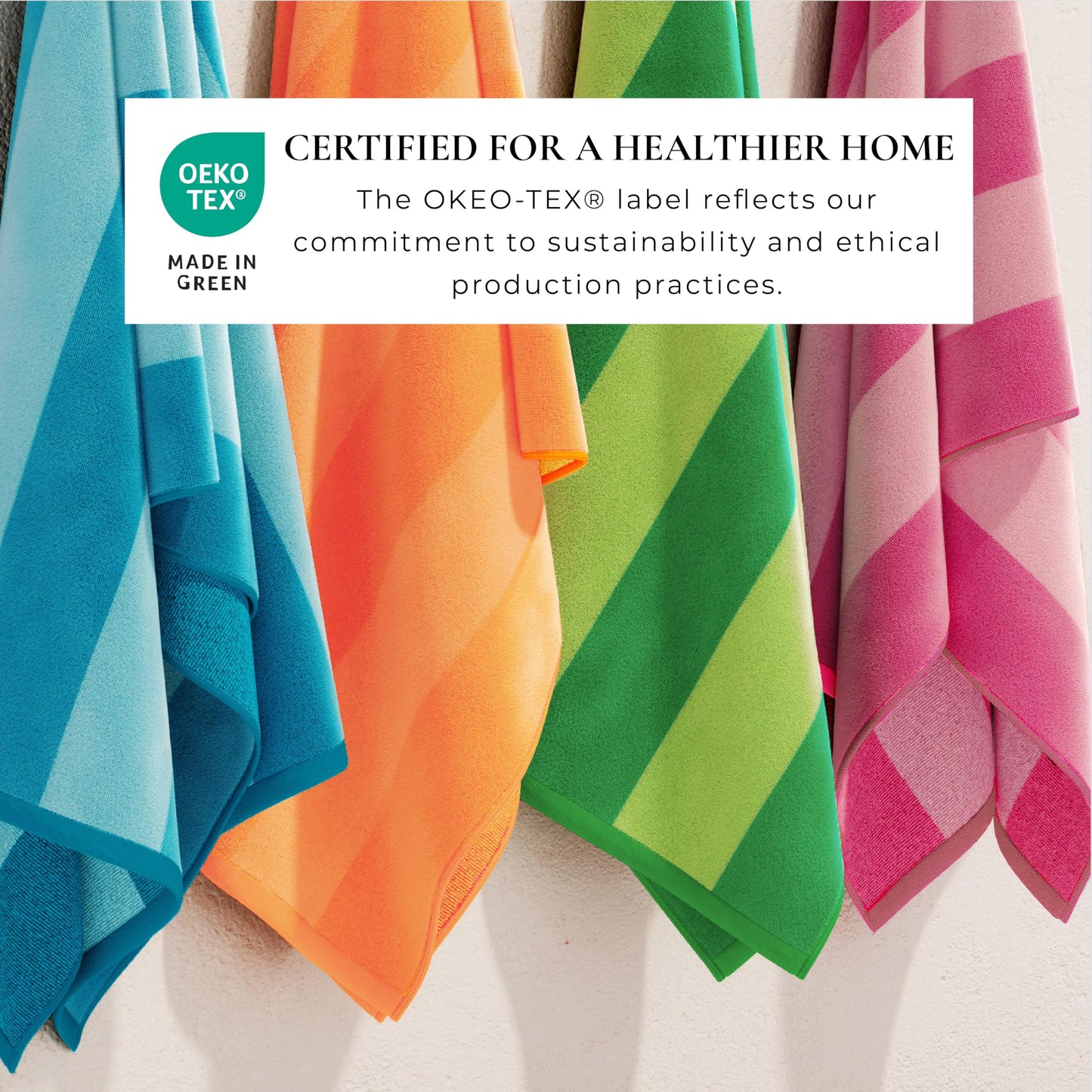 Great Bay Home 100% Cotton Velour Oversized 4 Pack Beach Towels 35" x 70" - Cabana Pool Towels - Quick Dry, Large Swim Towels for Adults and Kids (Orange, Pink, Blue, Green).