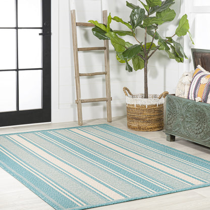 JONATHAN Y Double Stripe Indoor Outdoor Area Rug 5X8 Aqua/Beige, Haynes Modern for Backyard, Patio, Porch, Easy-Cleaning, High Traffic, Pet-Friendly, Non-Shedding (SMB202A-5)