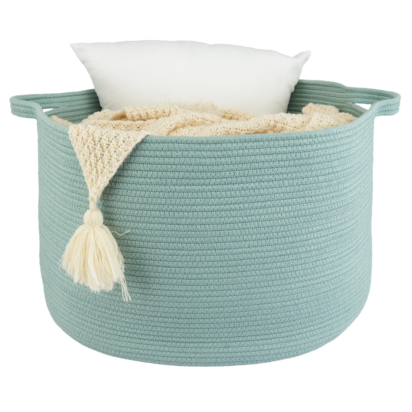 XUANGUO Large Cotton Rope Basket – 22"x14" Woven Storage Basket for Blankets, Toys, Laundry, and Nursery – Round Baskets for Living Room, Kids, and Pets Light Green