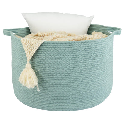 XUANGUO Large Cotton Rope Basket – 22"x14" Woven Storage Basket for Blankets, Toys, Laundry, and Nursery – Round Baskets for Living Room, Kids, and Pets Light Green