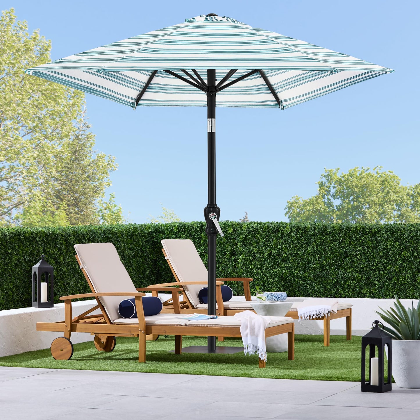 Best Choice Products 10ft Outdoor Steel Polyester Market Patio Umbrella w/Crank, Easy Push Button, Tilt, Table Compatible - Striped Sky Blue