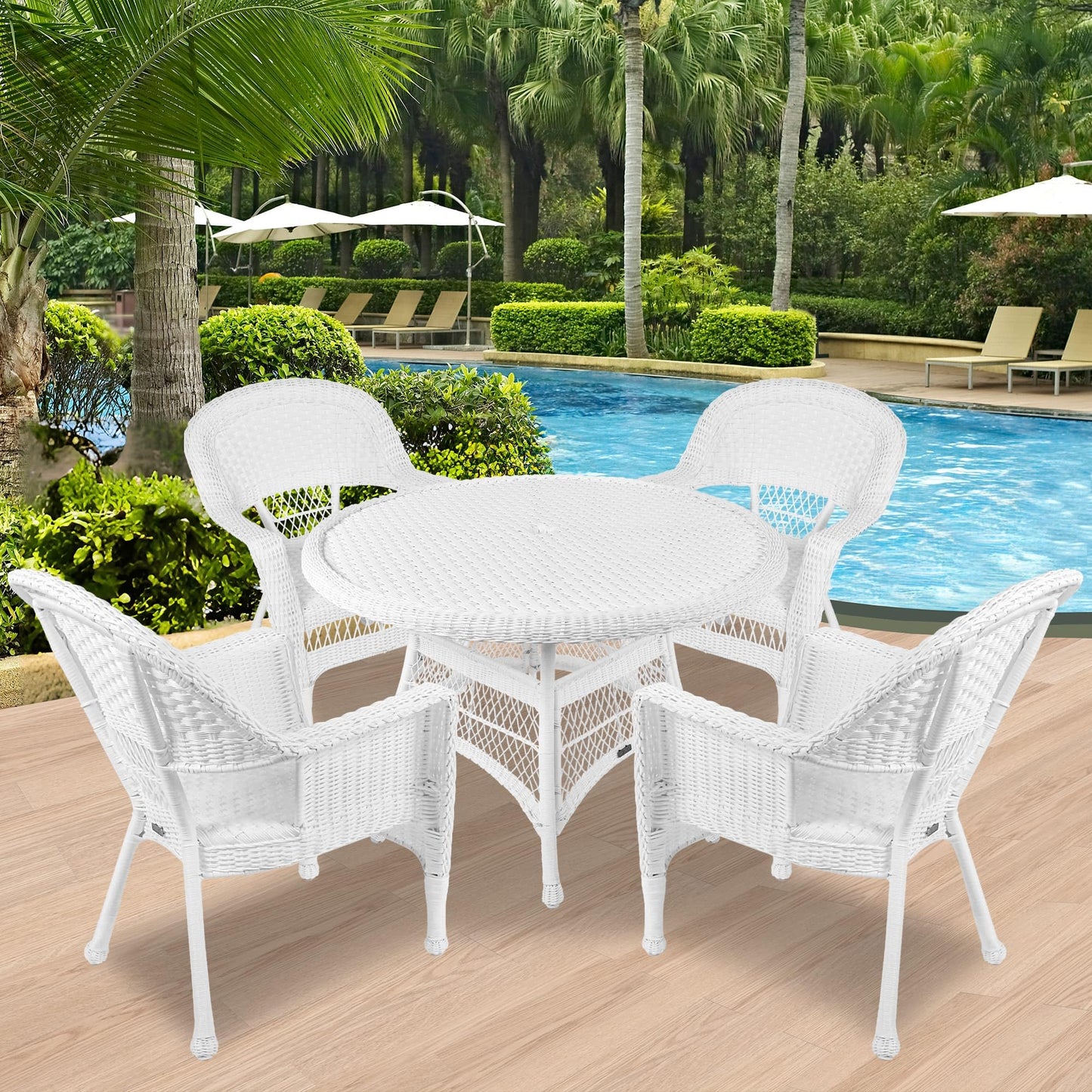 Jeco 5 Piece Wicker Outdoor Dining Set, White