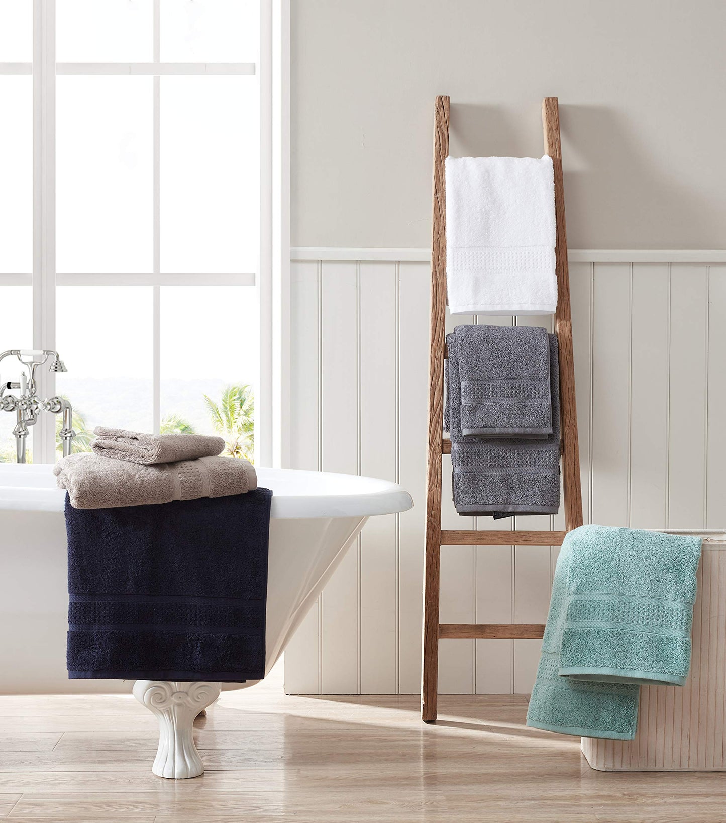 Nautica - Bath Towels, 100% Soft & Absorbent Cotton Towels, Fade Resistant and Zero Twist Construction, Medium Weight Bathroom Towels (Oceane Turquoise, 6 Piece)