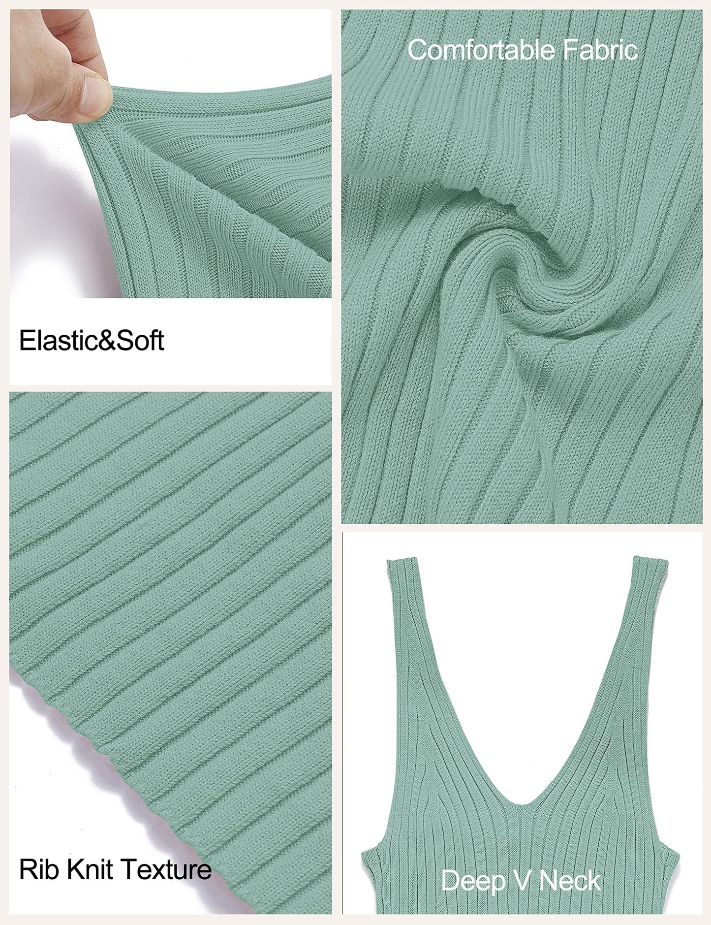 MEROKEETY Womens 2025 Summer V Neck Knit Midi Dress Bodycon Casual Sleeveless Ribbed Party Sweater Dresses,Sage,M