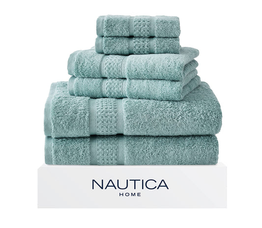 Nautica - Bath Towels, 100% Soft & Absorbent Cotton Towels, Fade Resistant and Zero Twist Construction, Medium Weight Bathroom Towels (Oceane Turquoise, 6 Piece)