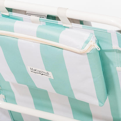 Business & Pleasure Co. Margaritaville Manana Backpack Beach Chair Lay Flat Reclining, Lightweight & Portable, Insulated Cooler Pocket, Last Mango Green Stripe