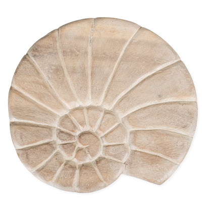 Sea Island Imports Nautilus Shell Whitewash Design Hand Carved Acacia Hardwood Decorative Short Stool