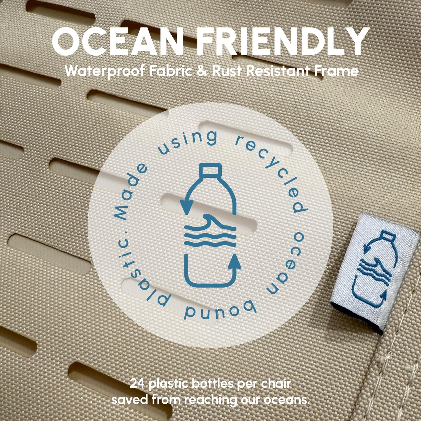 SUN'Y Escapes Backpack Beach Chair - Made w/Ocean Bound Plastics, Customizable w/MOLLE Accessories, Ultra Lightweight, Low-Seat Natural Comfort, Durable, Rust Free & Waterproof - Seashell White