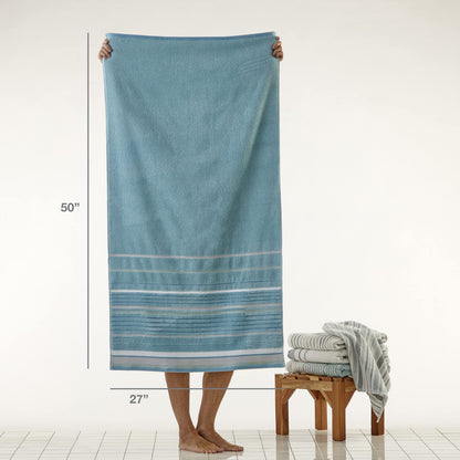 SKL Home Seabrook Stripe 100% Cotton Premium Bath Towel, 550 GSM, Soft & Absorbent Jacquard, Teal