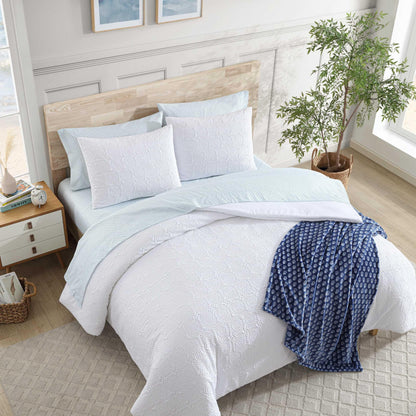 Nautica - Queen Bed Set, Embossed Comforter with Matching Bed Sheets, Shams, Pillowcases & Plush Throw, Wrinkle-Resistant, Oeko-Tex Certified (Sunflower White)