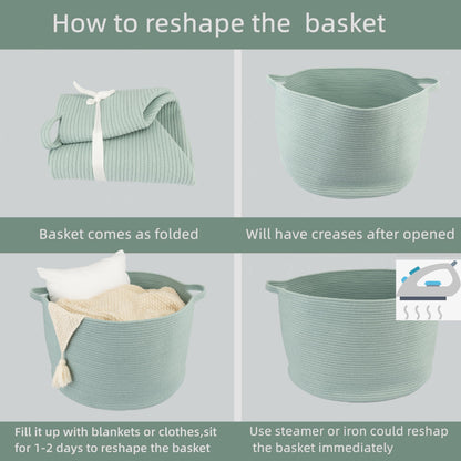 XUANGUO Large Cotton Rope Basket – 22"x14" Woven Storage Basket for Blankets, Toys, Laundry, and Nursery – Round Baskets for Living Room, Kids, and Pets Light Green