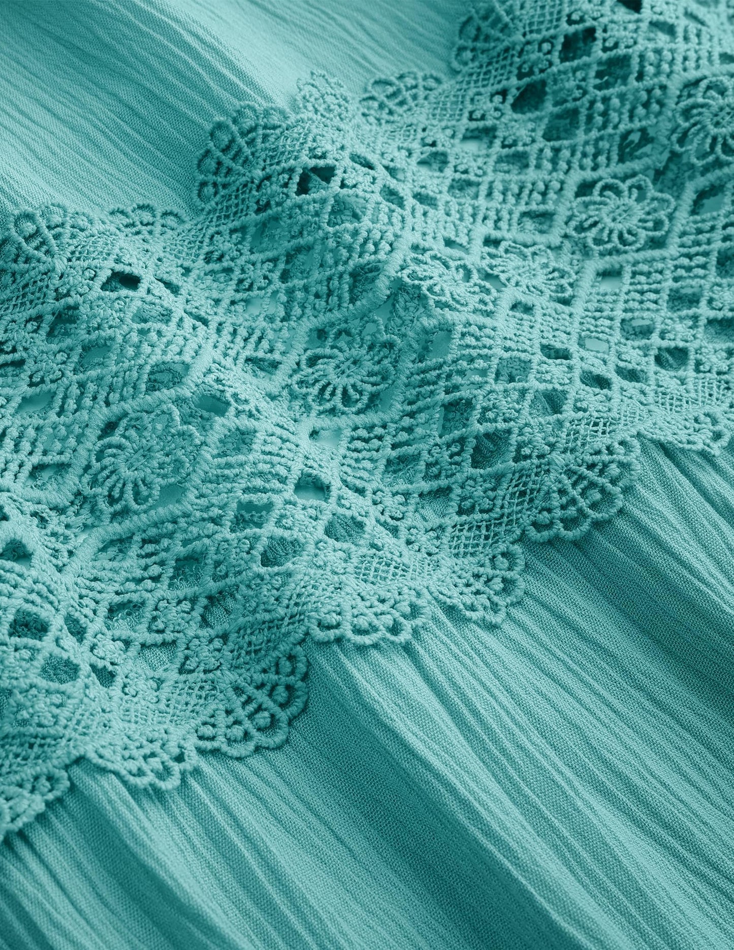 ZESICA Women's 2025 Summer Bohemian Strapless Off Shoulder Lace Trim Backless Flowy A Line Beach Long Maxi Dress,Aqua,Large