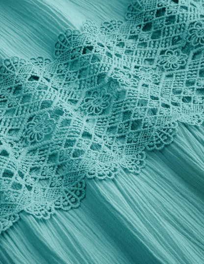 ZESICA Women's 2025 Summer Bohemian Strapless Off Shoulder Lace Trim Backless Flowy A Line Beach Long Maxi Dress,Aqua,Large