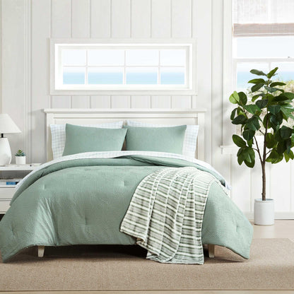 Nautica - Queen Comforter Set, 100% Soft Plush Bedding with an Embossed Texture, Reversible Bed Set with Matching Bed Sheets, Pillowcases & Decorative Pillows (Broken Lines Sage Green)