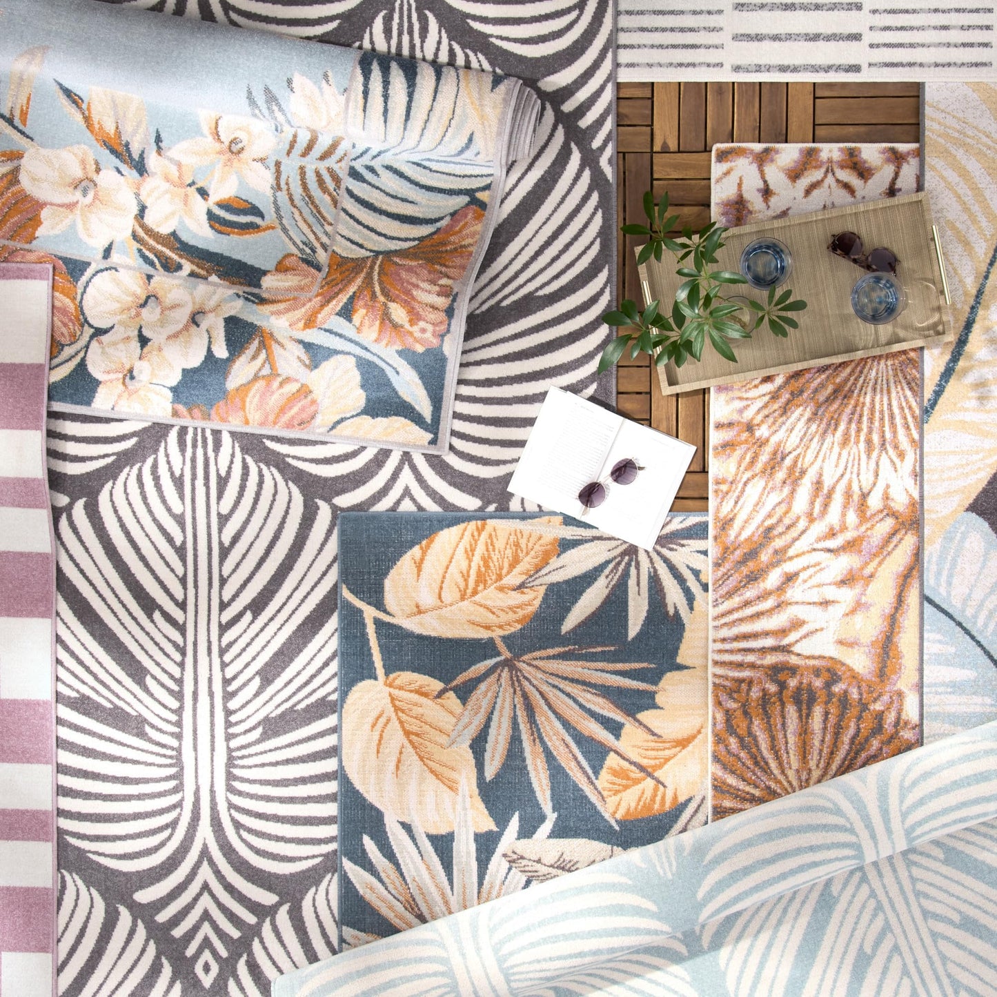 Tommy Bahama Cay Palm Fronds Indoor Outdoor Area Rug, Leaf Coastal Design, UV Fade Resistant, Ivory, 7'10"x10'2"