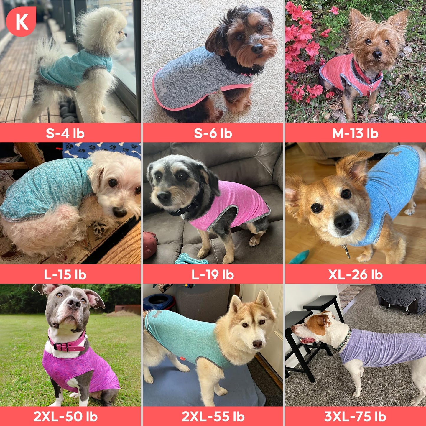KYEESE 2 Pack Sun Protection Dog Shirts Quick Dry Soft Stretchy Dog T-Shirts with Reflective Label Tank Top Sleeveless Vest Pet Clothes for Small Pet, Large, Grey+Blue