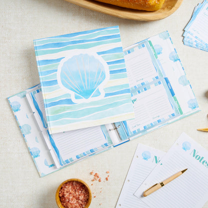 C.R. Gibson Coastal Kitchen Recipe Pocket Page Binder - Recipe Binder with Pocket Pages for Organizing Recipes