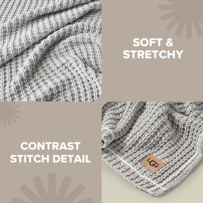 UGG Luna Knit Blanket Throw Cotton Chunky Soft Throw for Couch or Bed Cozy Warm Waffle Giftable Lightweight Blanket for Living Room Bedroom or Dorm Machine Washable, 50-inch x 70-inch, Stone Grey